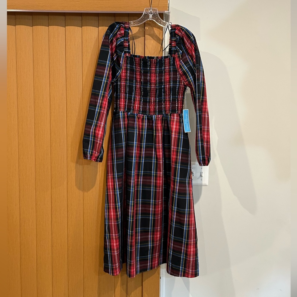 Draper James RSVP Tartan Plaid Smocked Midi dress sz M Medium NWT